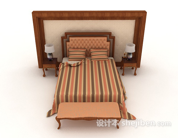 欧式风格简单欧式双人床3d模型下载