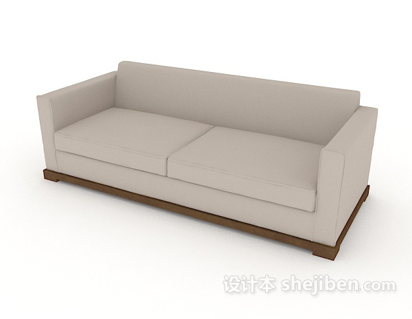 免费浅灰色简约木质双人沙发3d模型下载