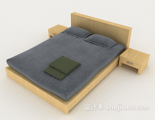 免费蓝色简单家居双人床3d模型下载
