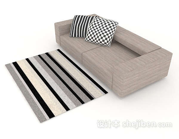 设计本简约家居灰色双人沙发3d模型下载