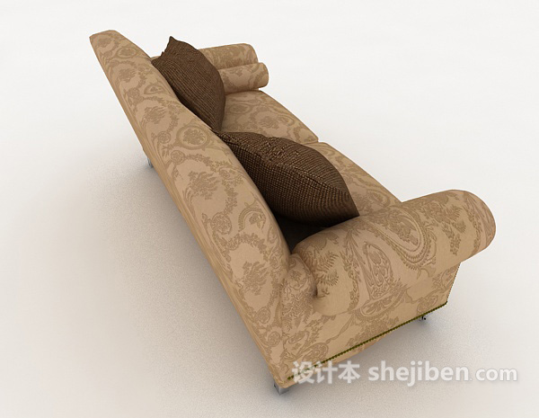 设计本棕色花纹家居双人沙发3d模型下载