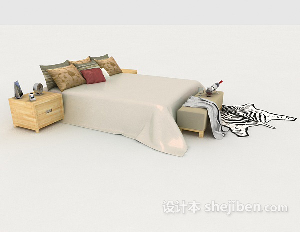 设计本家居灰色简约双人床3d模型下载