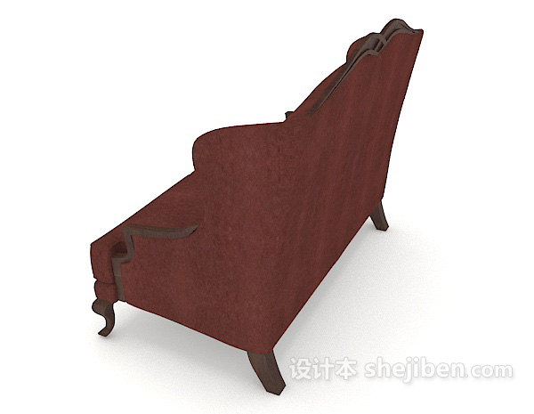 设计本欧式红色木质双人沙发3d模型下载