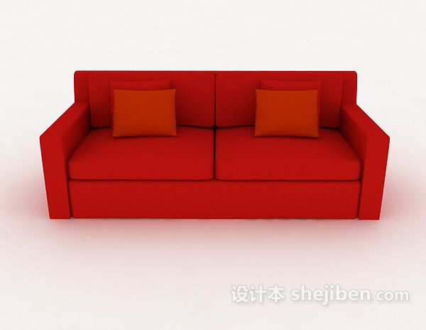 现代风格简约红色休闲双人沙发3d模型下载