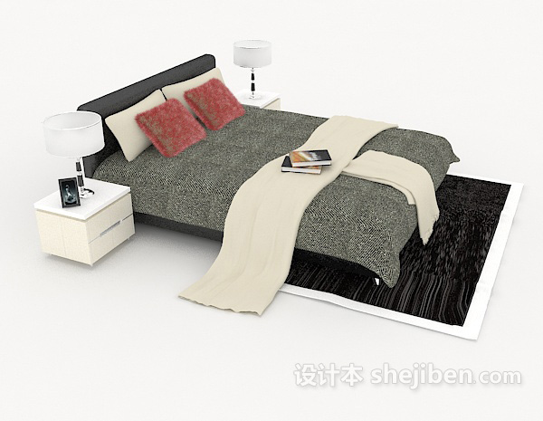 设计本简单家居灰色双人床3d模型下载