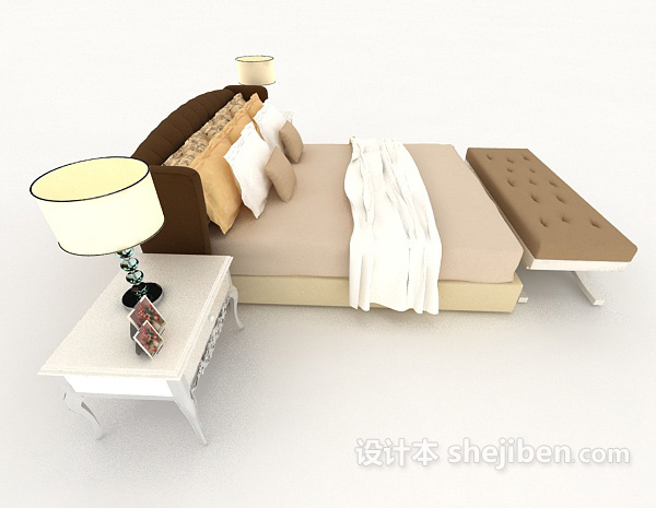 设计本欧式浅棕色双人床3d模型下载