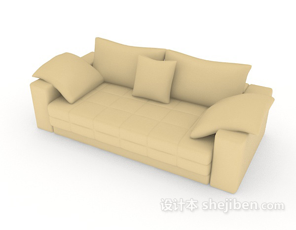 免费黄色简约家居双人沙发3d模型下载