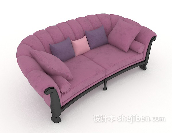 紫色居家双人沙发3d模型下载