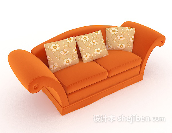 家居简单橙色双人沙发3d模型下载