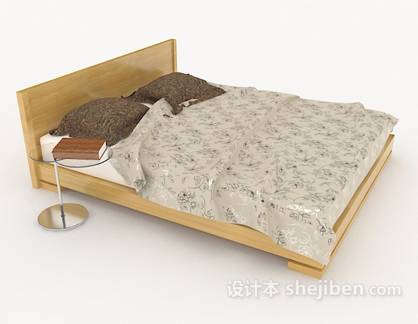 设计本家居简单木质灰色双人床3d模型下载