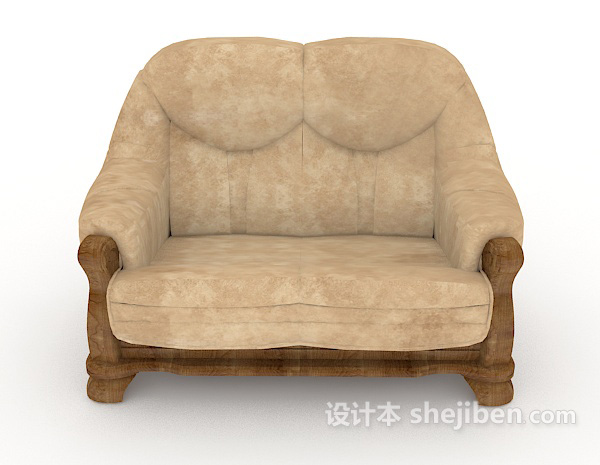 中式风格新中式木质棕色单人沙发3d模型下载