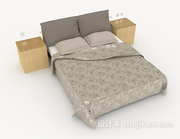 免费现代简单双人床3d模型下载
