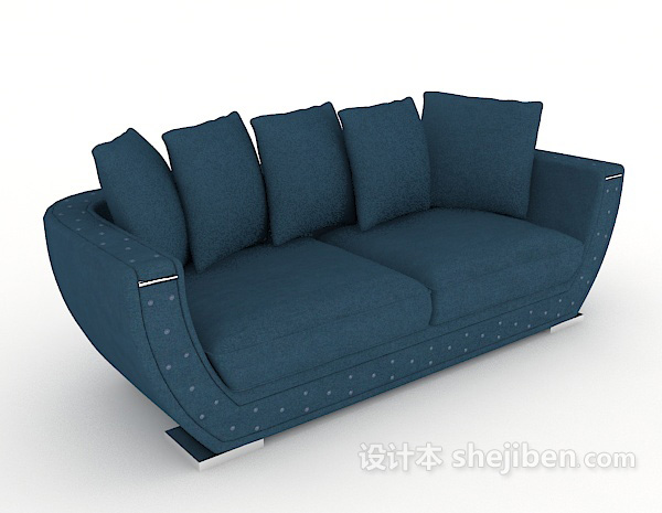 蓝色简约双人沙发3d模型下载