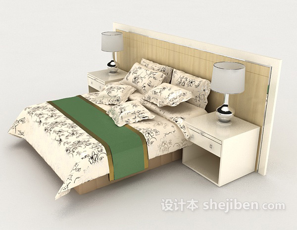 设计本黄色简单双人床3d模型下载
