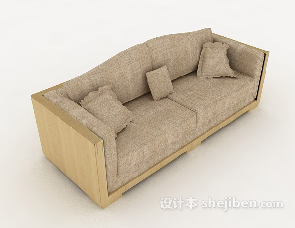 简单新中式多人沙发3d模型下载