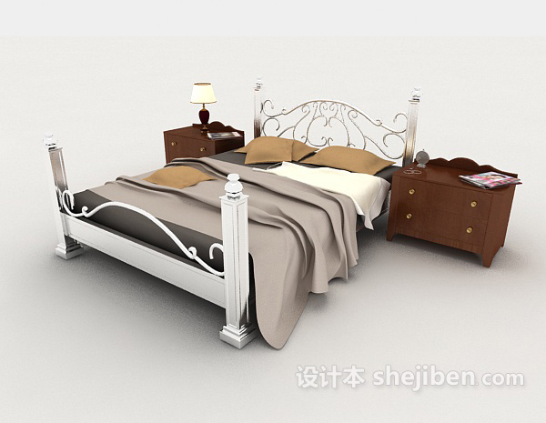 家居简单灰色双人床3d模型下载