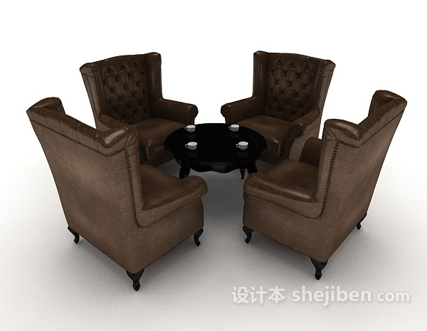 欧式风格棕色欧式办公桌椅3d模型下载