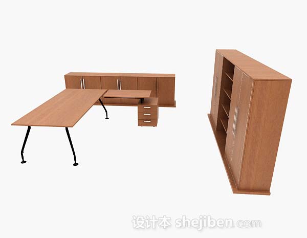 免费黄棕色木质桌柜组合3d模型下载