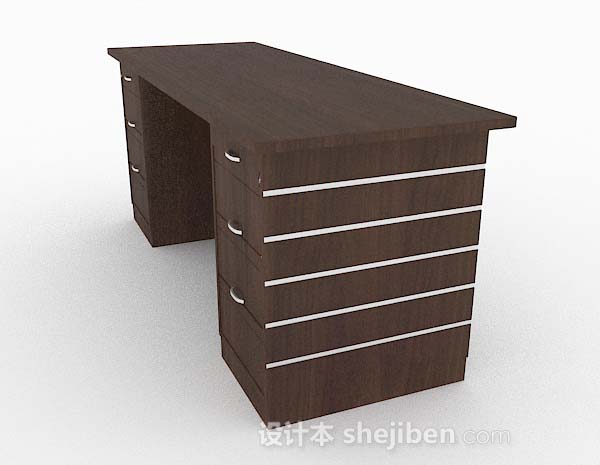 免费简约深棕色木质书桌3d模型下载
