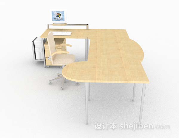 设计本黄色简单木质办公桌3d模型下载