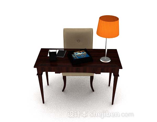 现代风格木质书桌椅3d模型下载