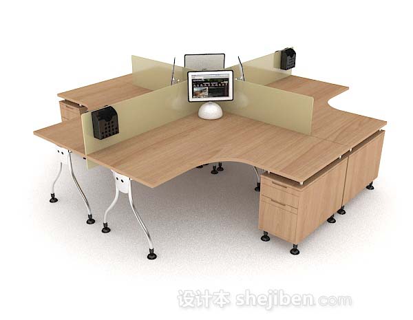 现代风格四人座办公桌椅组合3d模型下载