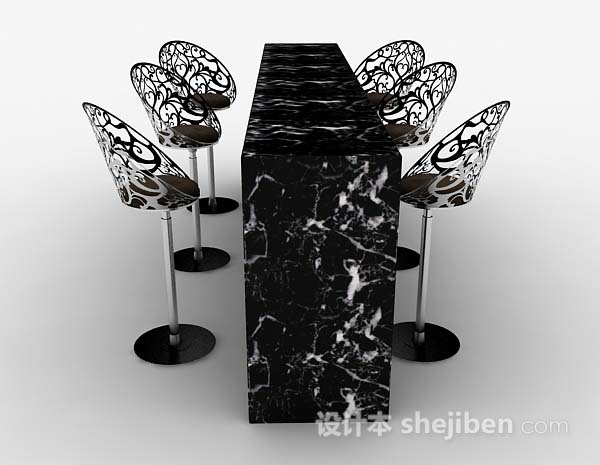 设计本现代黑色吧台桌椅组合3d模型下载