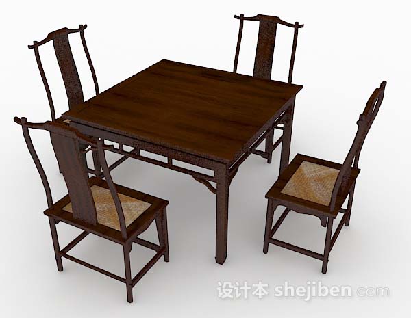 设计本中式家居木质桌椅组合3d模型下载