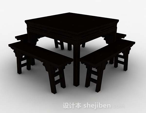 中式风格中式四方桌椅椅3d模型下载
