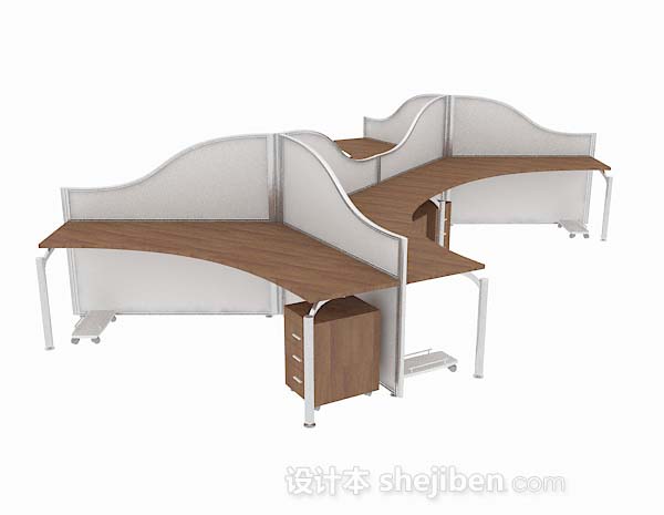 设计本多人木质办公桌3d模型下载