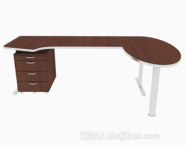 现代风格现代棕色木质办公桌子3d模型下载