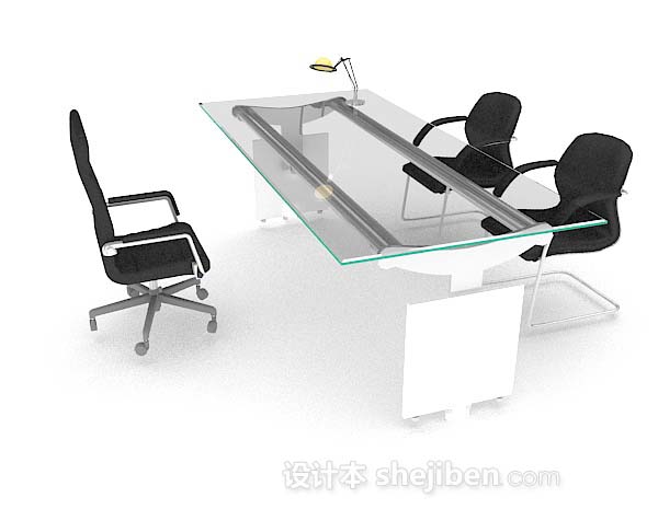 设计本现代简约玻璃办公桌椅3d模型下载
