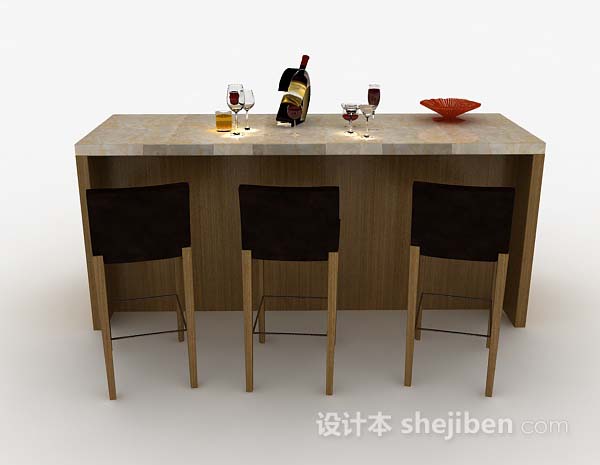 现代风格家居简约木质吧台桌椅组合3d模型下载