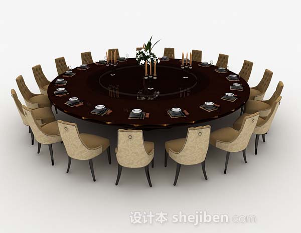 现代风格酒店圆形餐桌椅组合3d模型下载