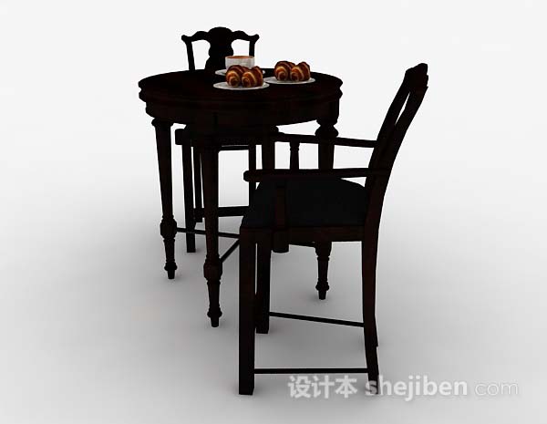 设计本中式深棕色餐桌椅3d模型下载
