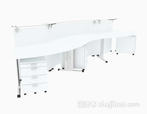 白色多人办公桌子3d模型下载