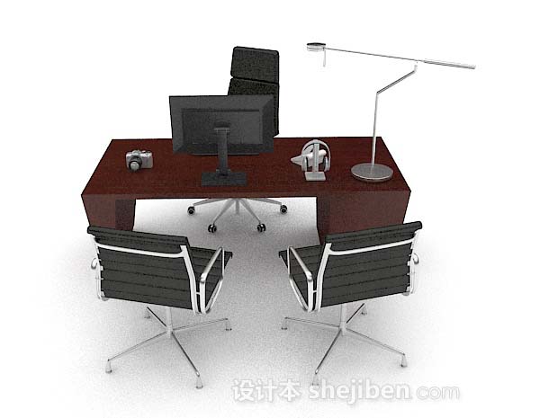 现代风格现代木质办公桌椅组合3d模型下载