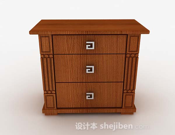中式风格中式木质棕色床头柜3d模型下载