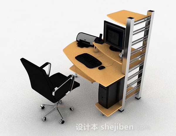 免费黄色木质办公桌椅3d模型下载