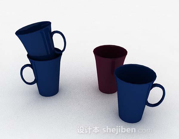 蓝色饮水杯子3d模型下载