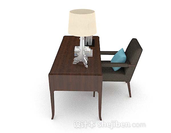 设计本木质书桌椅3d模型下载