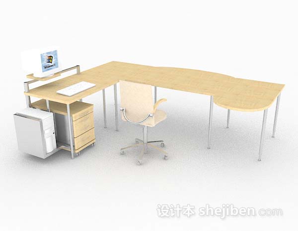 现代风格黄色简单木质办公桌3d模型下载
