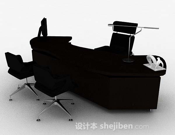 免费现代木质办公桌椅3d模型下载