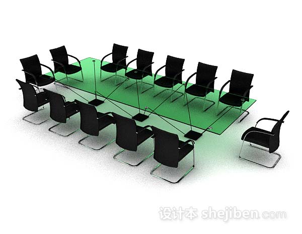 免费绿色会议桌椅3d模型下载