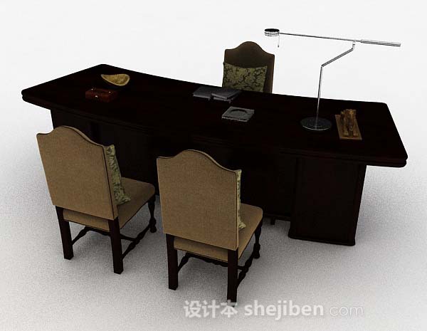 免费高档办公桌椅组合3d模型下载