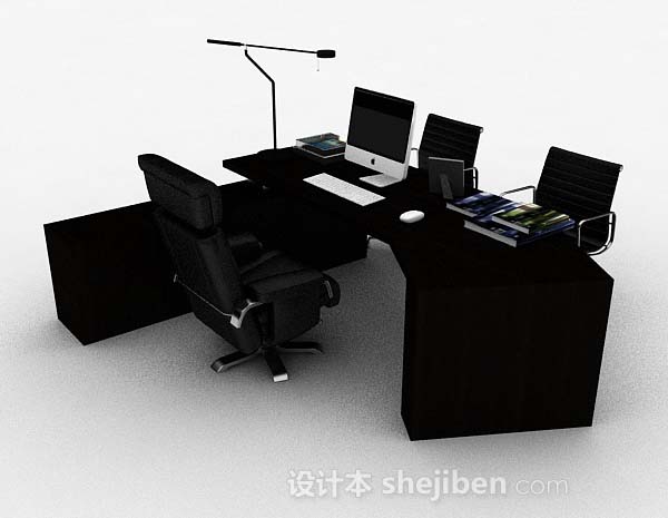 现代风格现代简约黑色办公桌椅3d模型下载
