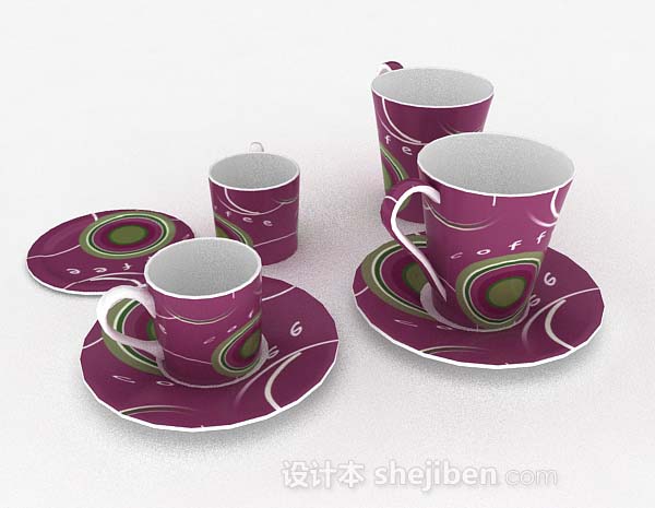 现代风格紫色现代杯子套装3d模型下载