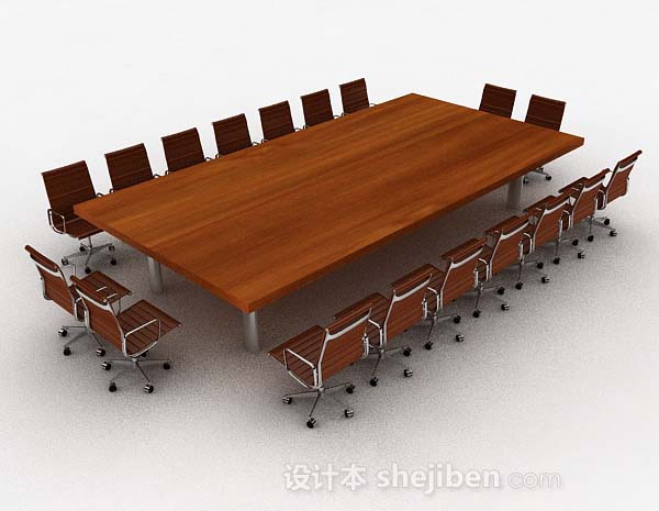 设计本长方形棕色木质办公桌椅3d模型下载