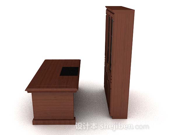 设计本高档棕色木质书桌柜3d模型下载