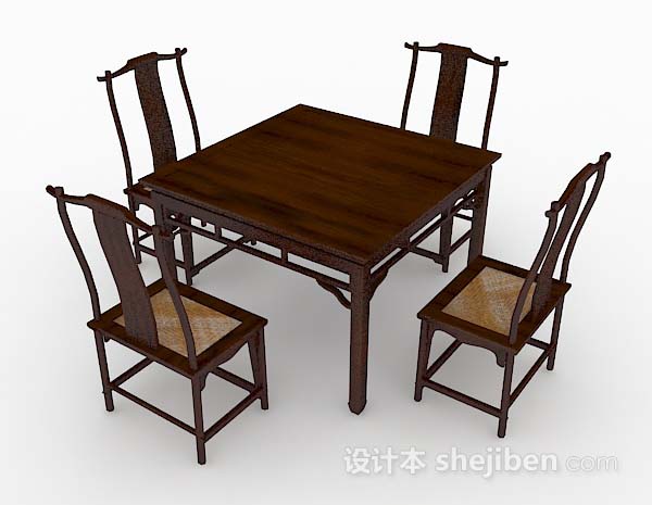 中式家居木质桌椅组合3d模型下载